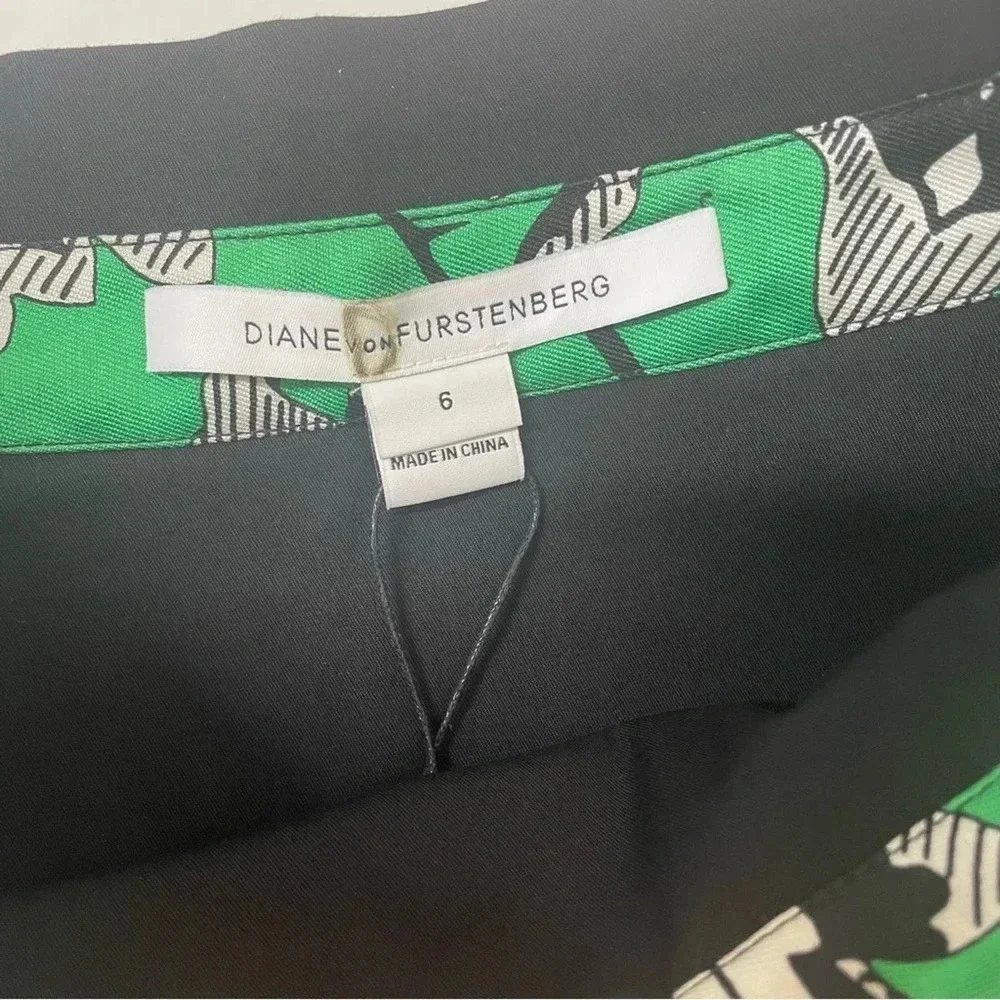 NEW Diane Von Furstenberg Claire Skirt in Simple Toile Garden Green Black Size 6